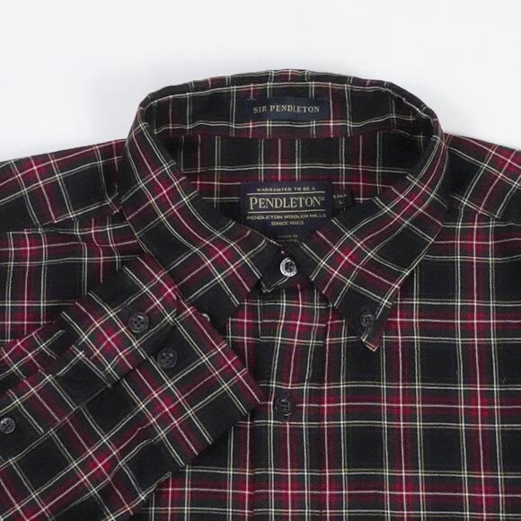 Pendleton Shirt Mens Large Tall Black Red Tartan Plaid Sir Pendleton Casual Fall - Picture 1 of 16